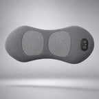 Grey lumbar back massager cushion with two textured massage panels and side controls