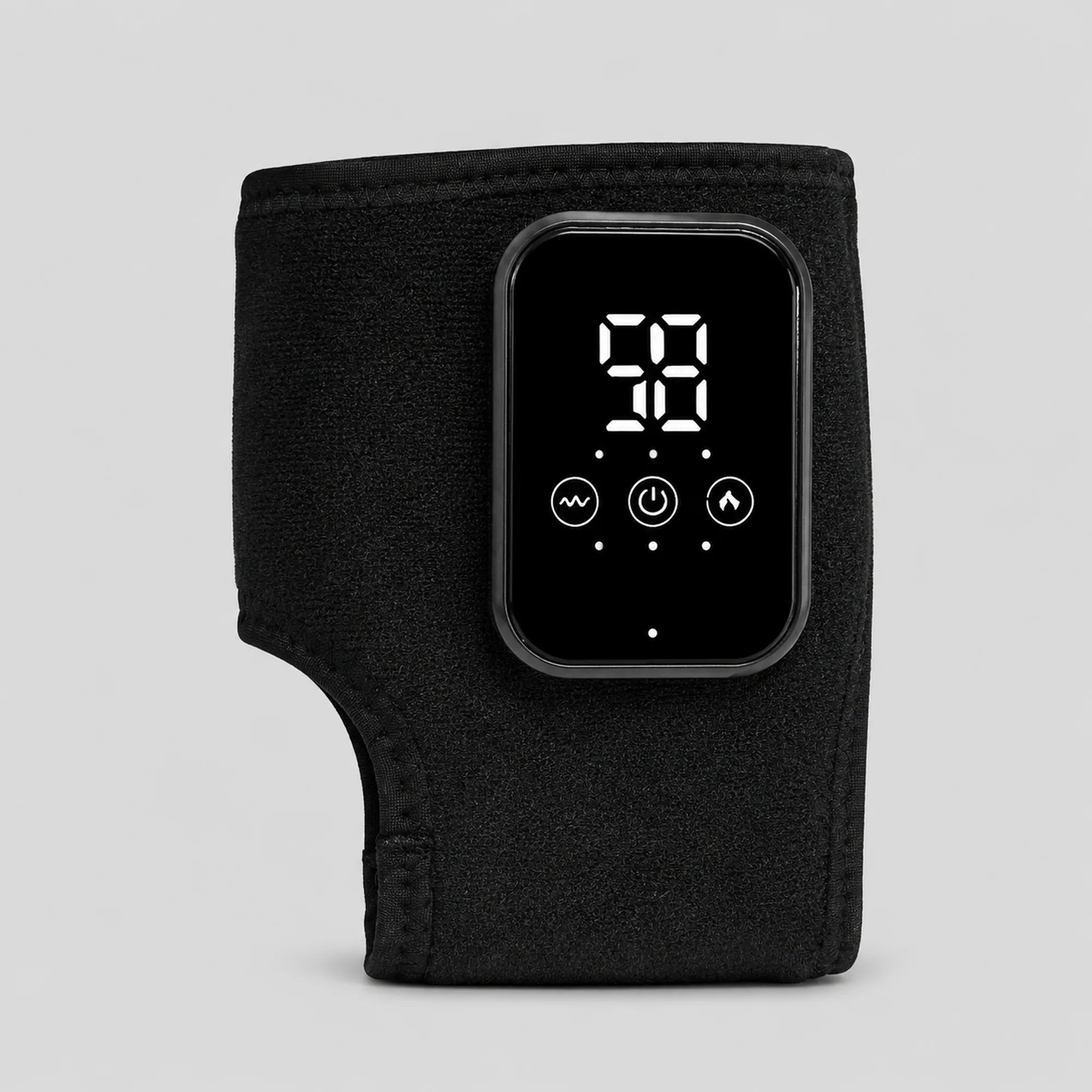 Heated foot massager wrap in black with digital display and touch controls