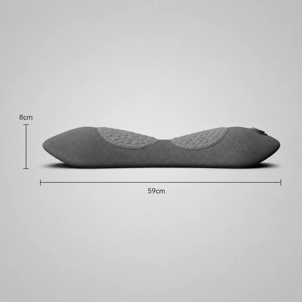 Side profile of the back massager measuring 59cm long and 8cm high