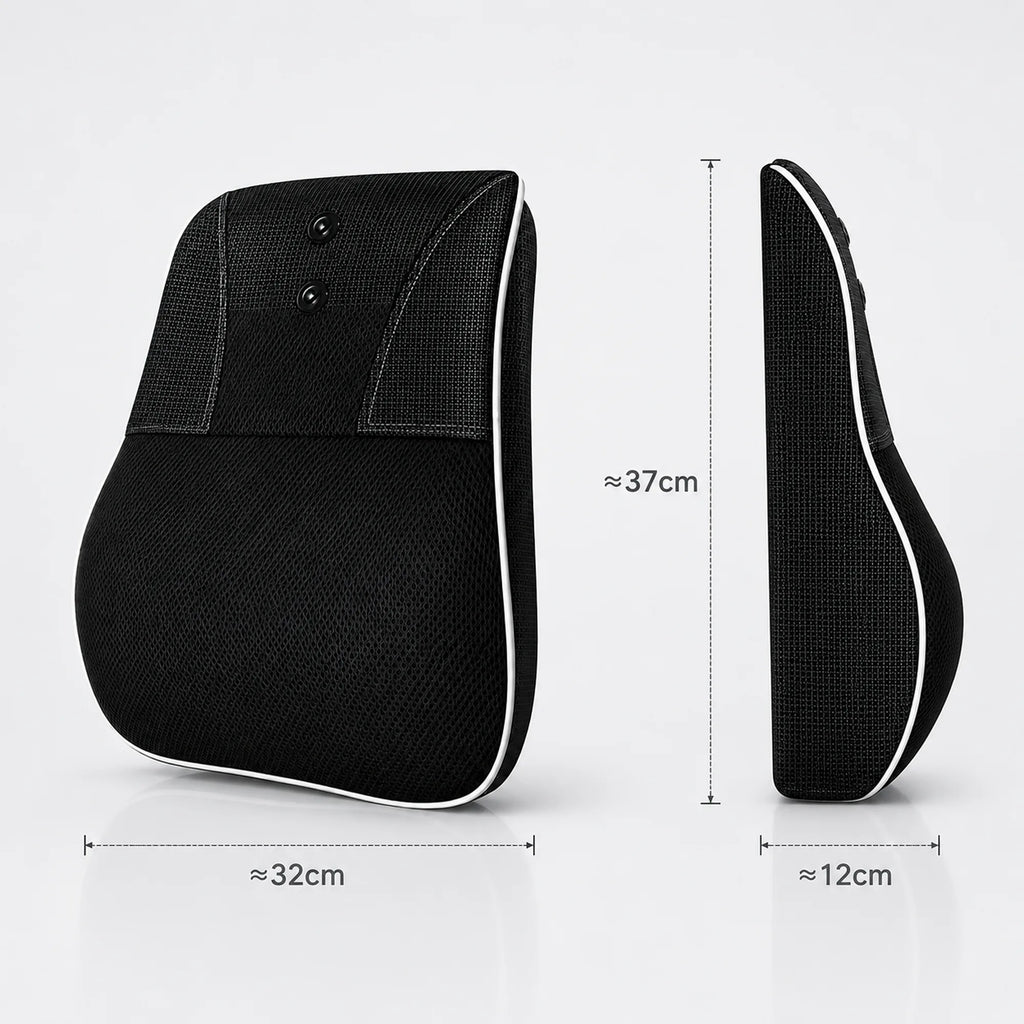 Cushion measuring 32cm wide, 37cm tall and 12cm deep, shown front and side