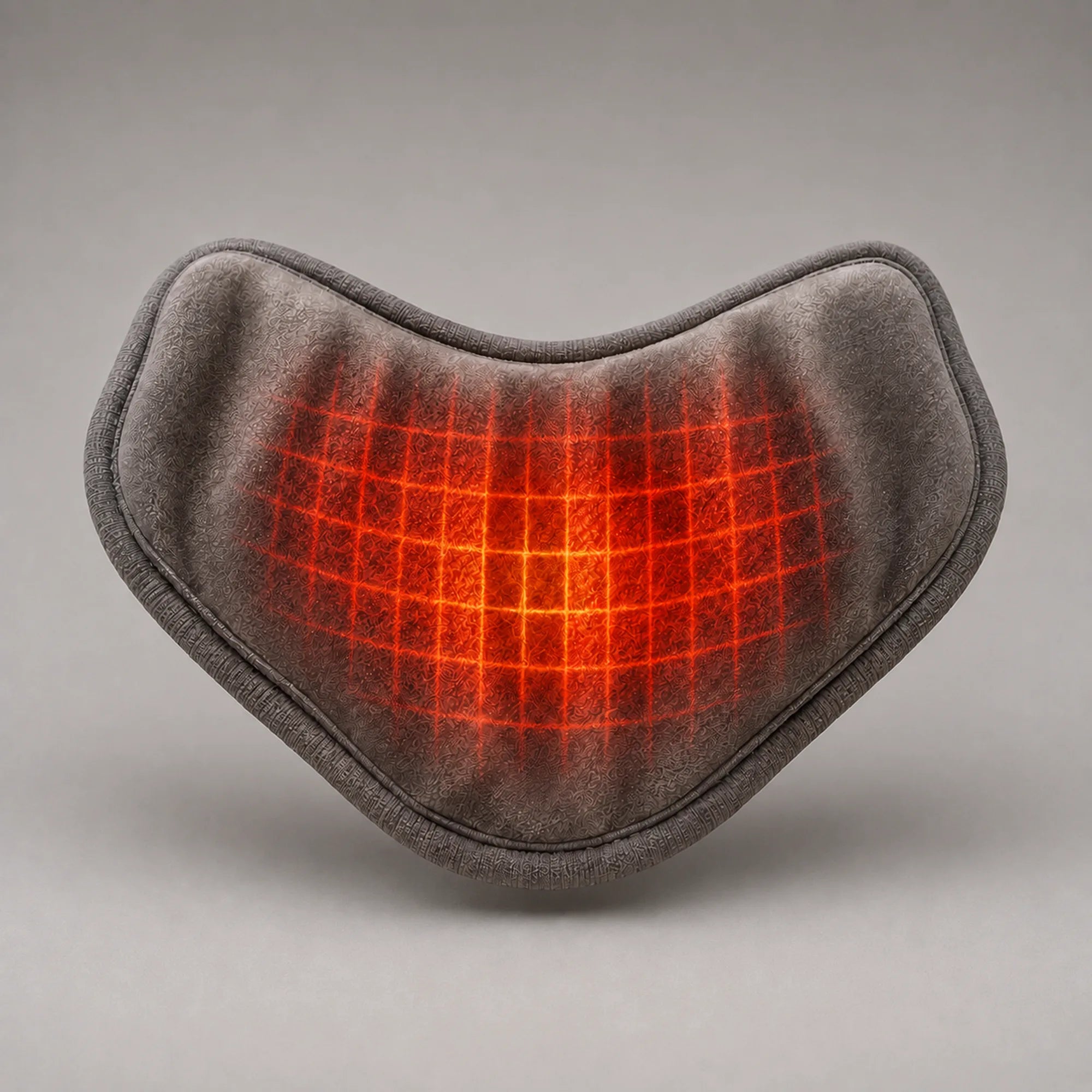 Carbon fiber heating pad glowing warm across the neck-contoured surface