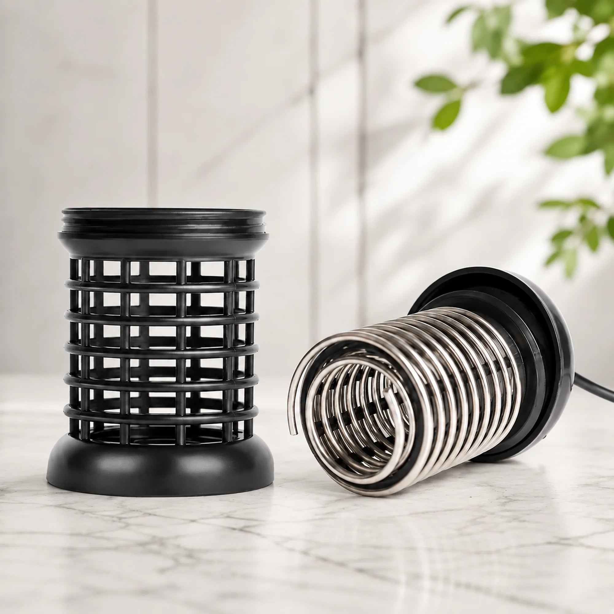 Close-up of the removable ionizer array with stainless steel coil