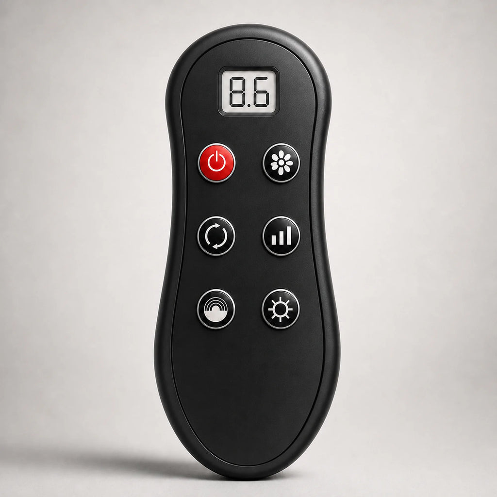 Wired hand controller with digital display, power, mode, direction and intensity buttons