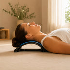 Woman lying back over the stretcher with her lower back supported by the arch