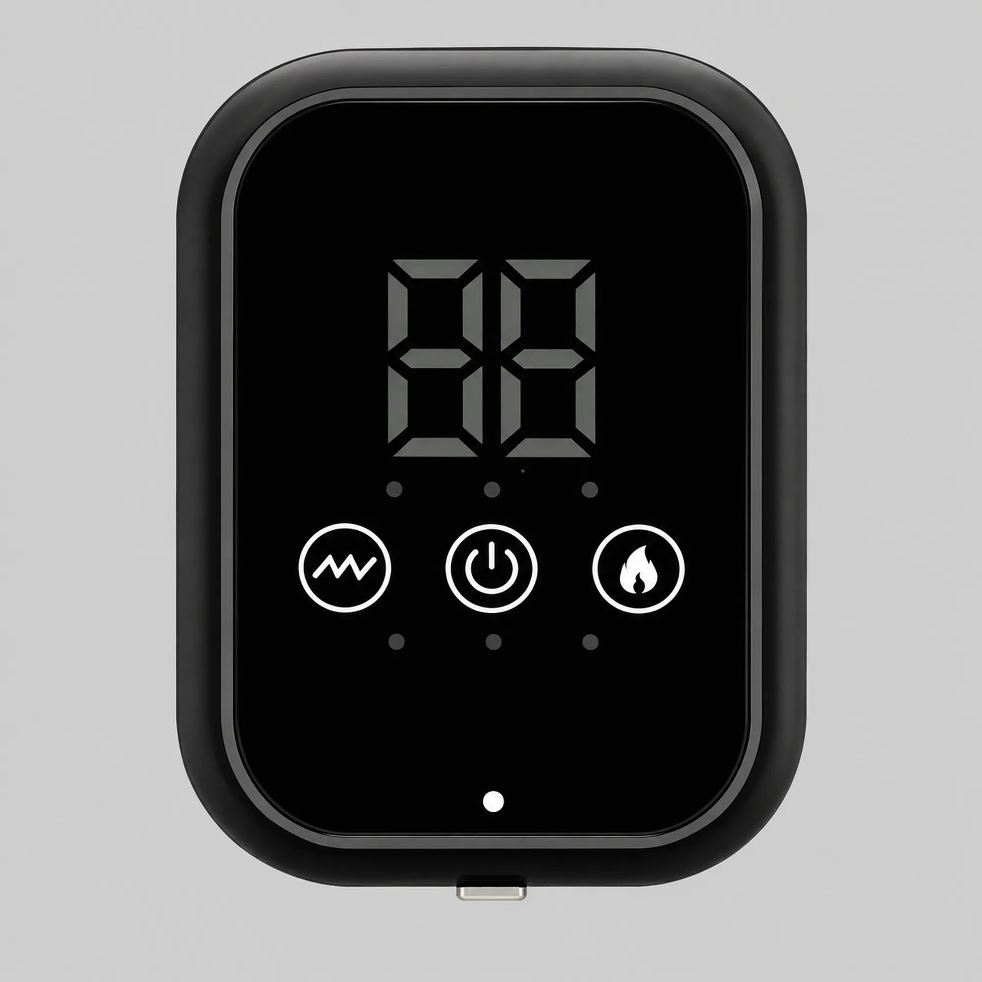 Control panel with vibration, power and heat buttons above the digital display