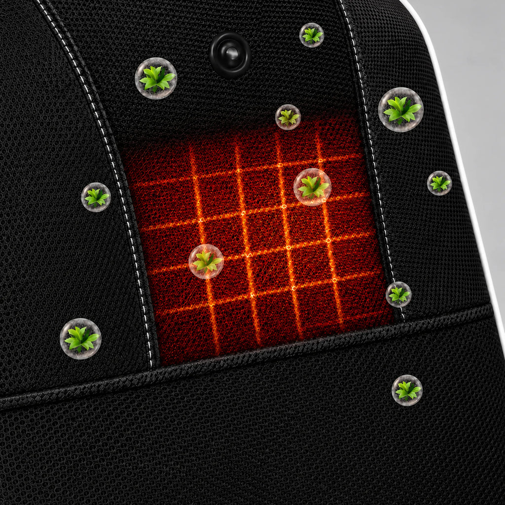 Close view of the glowing heat panel with wormwood elements around it