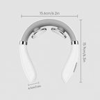 EMS neck massager measuring 15.6cm wide, 15.9cm tall and 4.1cm deep