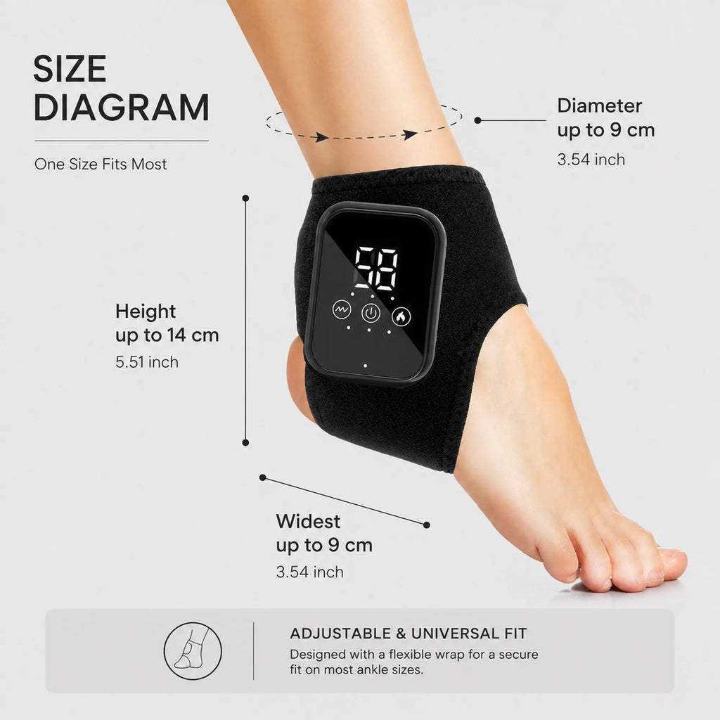 Size guide showing the wrap fits up to 14cm high and 9cm across, one size fits most