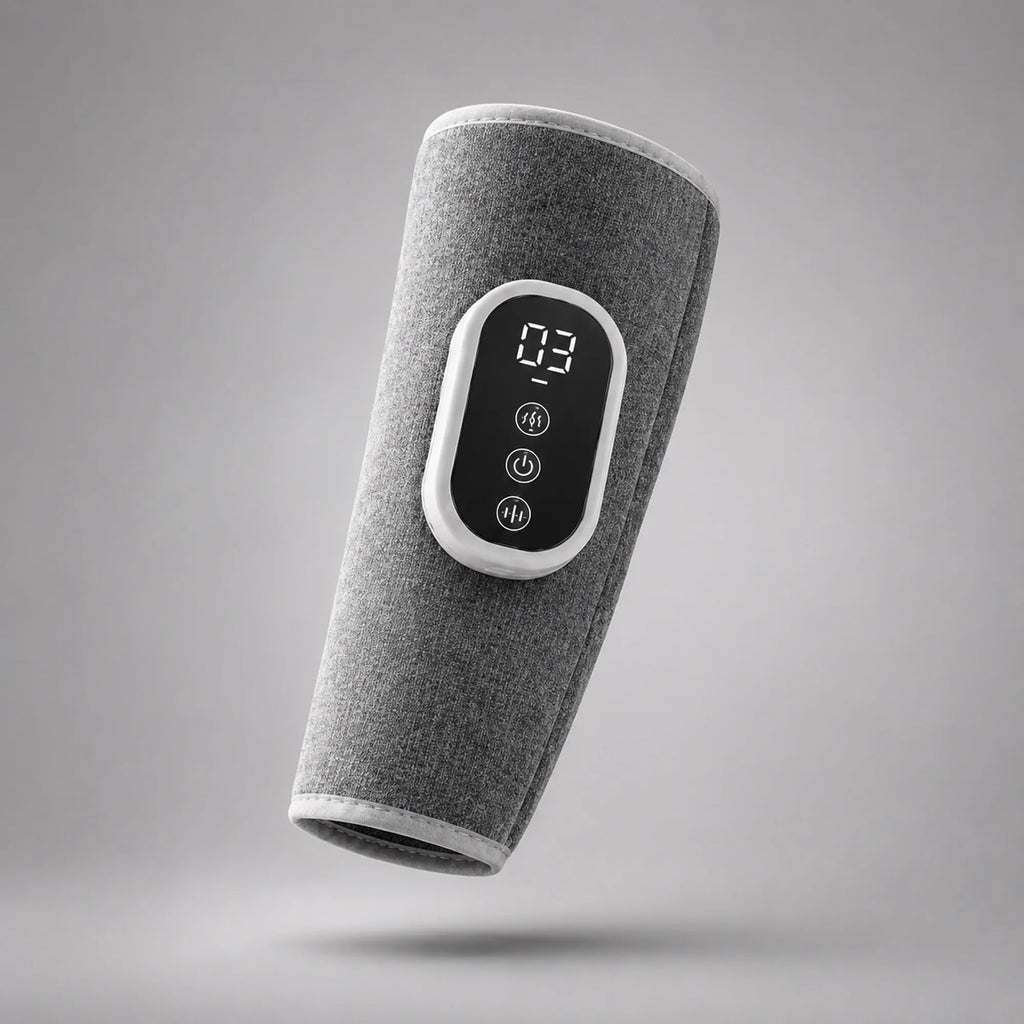 Studio product shot of the calf massager wrap against a plain gray background