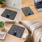 Foot massager pad powered from a wall socket, a laptop and a portable power bank