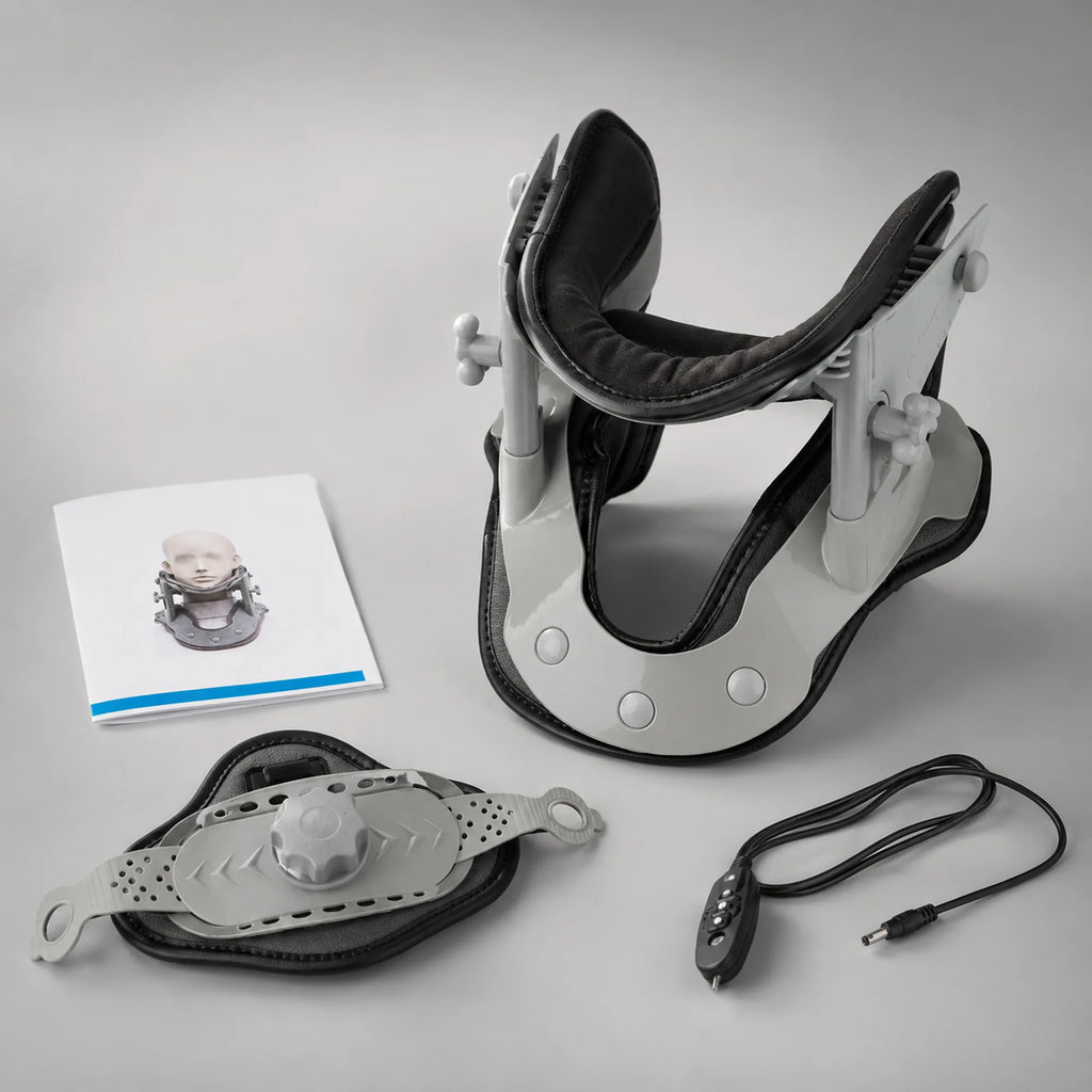 What's included: the collar, heating pad insert, remote control with cable, and instruction manual