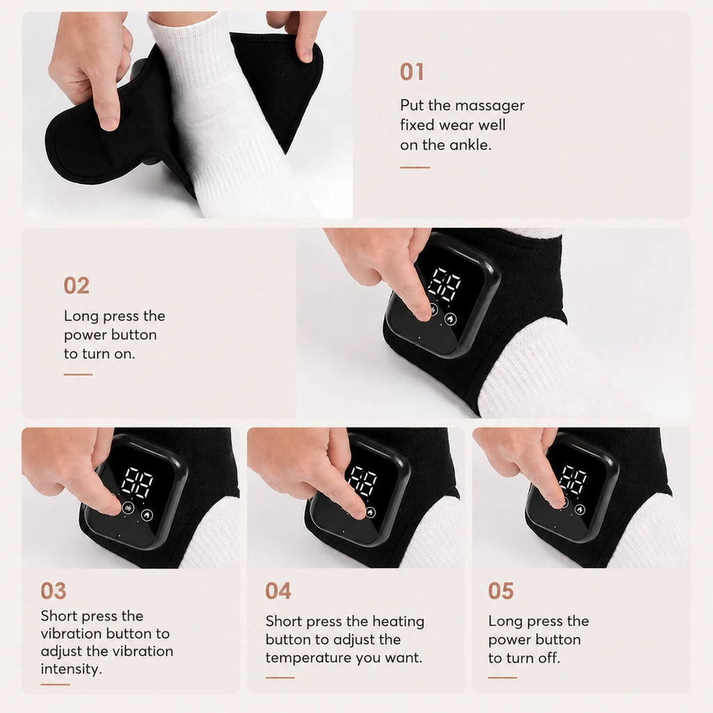 Five-step guide to fitting the wrap and adjusting vibration and heat