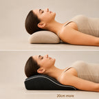 Standard pillow supporting only the head compared with the longer cushion supporting neck and upper back, 20cm more coverage