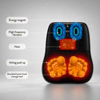 Labelled view of the energy magnet, high-frequency vibration zone, heat panel, airbag push-up and simulated hand massage heads on the shiatsu cushion